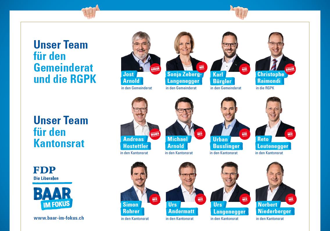 Die Baarer Kandidierenden für Gemeinderat und Kantonsrat